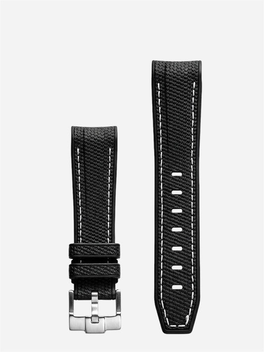 Black-White-Stitch-Rubber-Strap-20mm-Curved-End