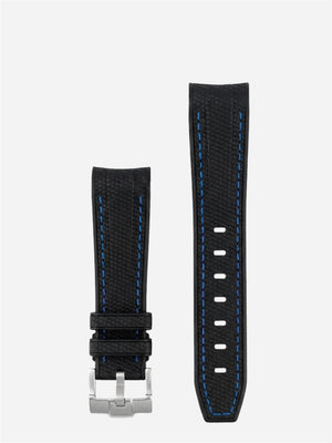 Black/Blue-Stitch-Rubber-Strap-20mm-Curved-End