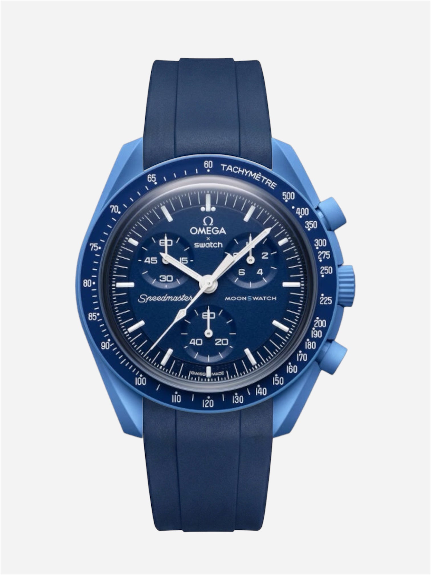 Blue smooth rubber strap for Omega x Swatch MoonSwatch Mission to Neptune. 