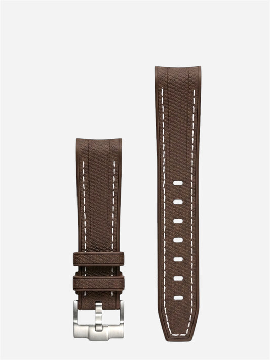 Dark-Brown-White-Stitch-Rubber-Strap-20mm-Curved-End