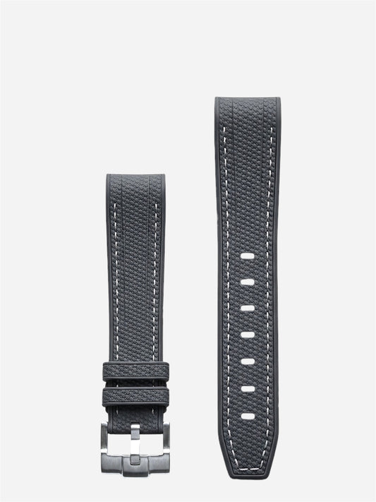 Dark-Gray-White-Stitch-Rubber-Strap-20mm-Curved-End