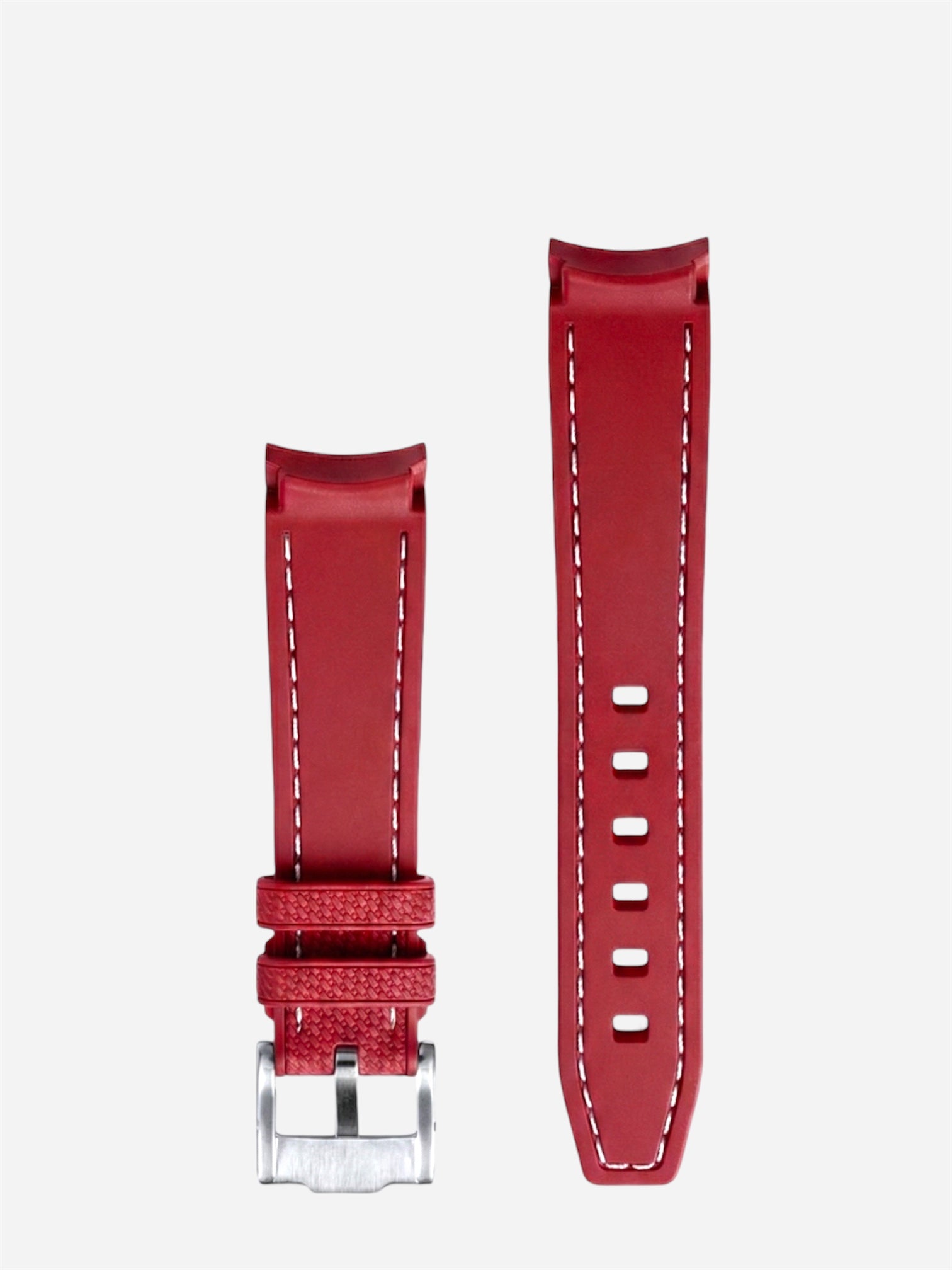 White/Red Stitch Rubber Strap 20mm, Curved End