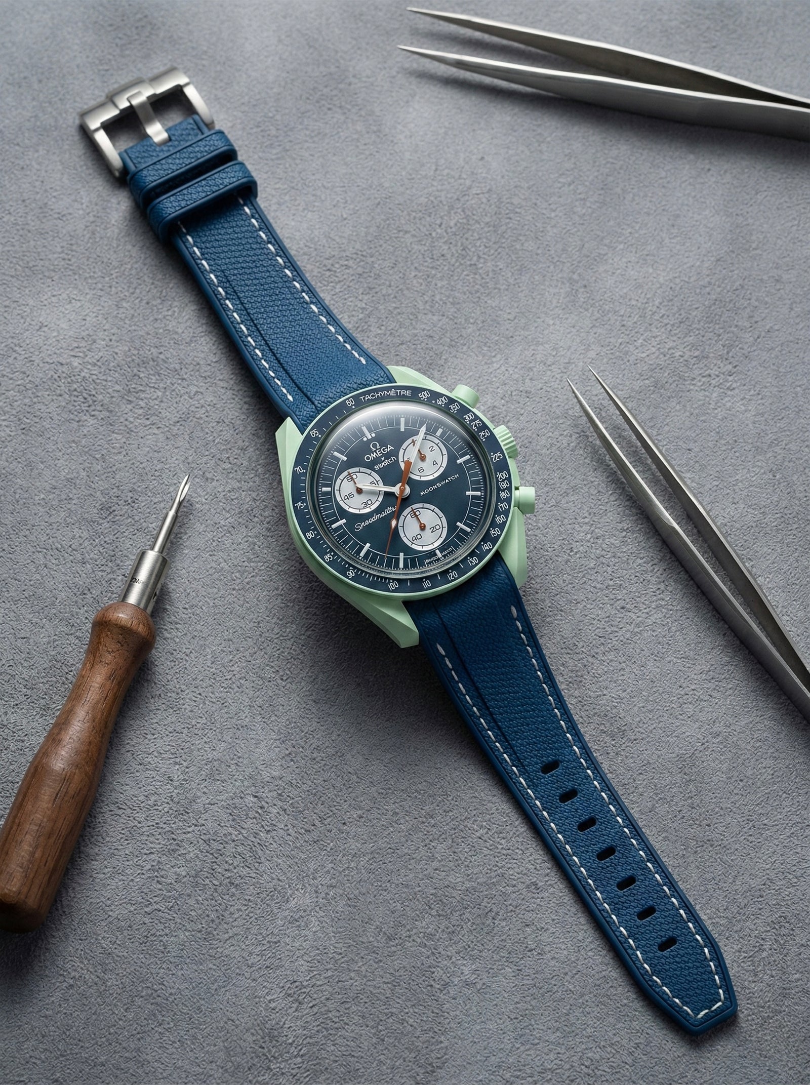 Dark Blue Stitch Rubber Strap for Omega x Swatch Mission to Earth