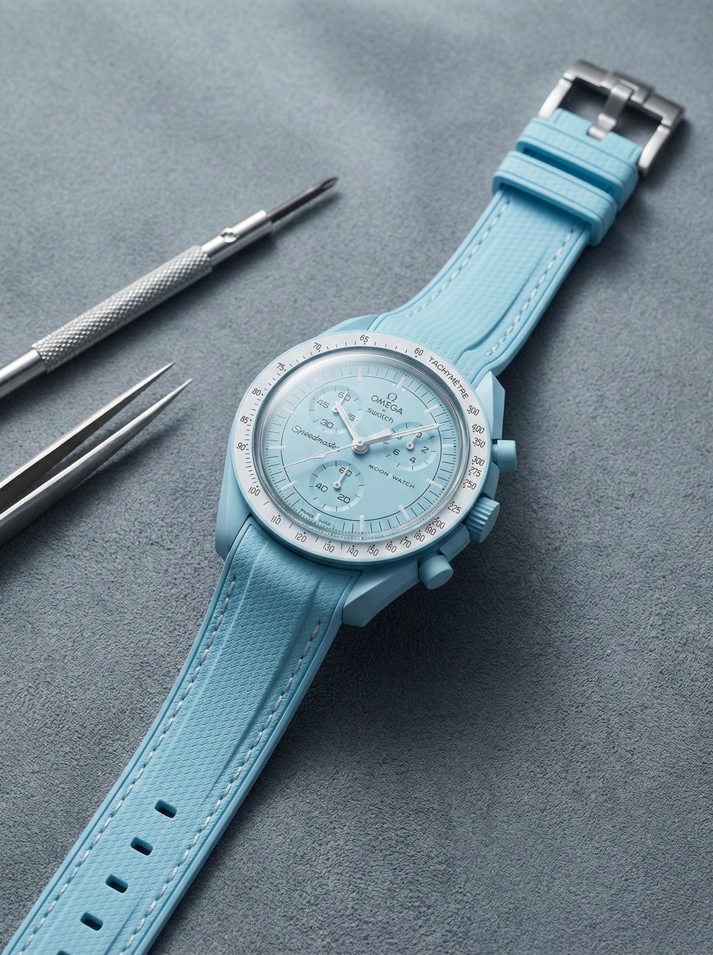 Light Blue Stitch Rubber Strap for Omega x Swatch Mission to Uranus