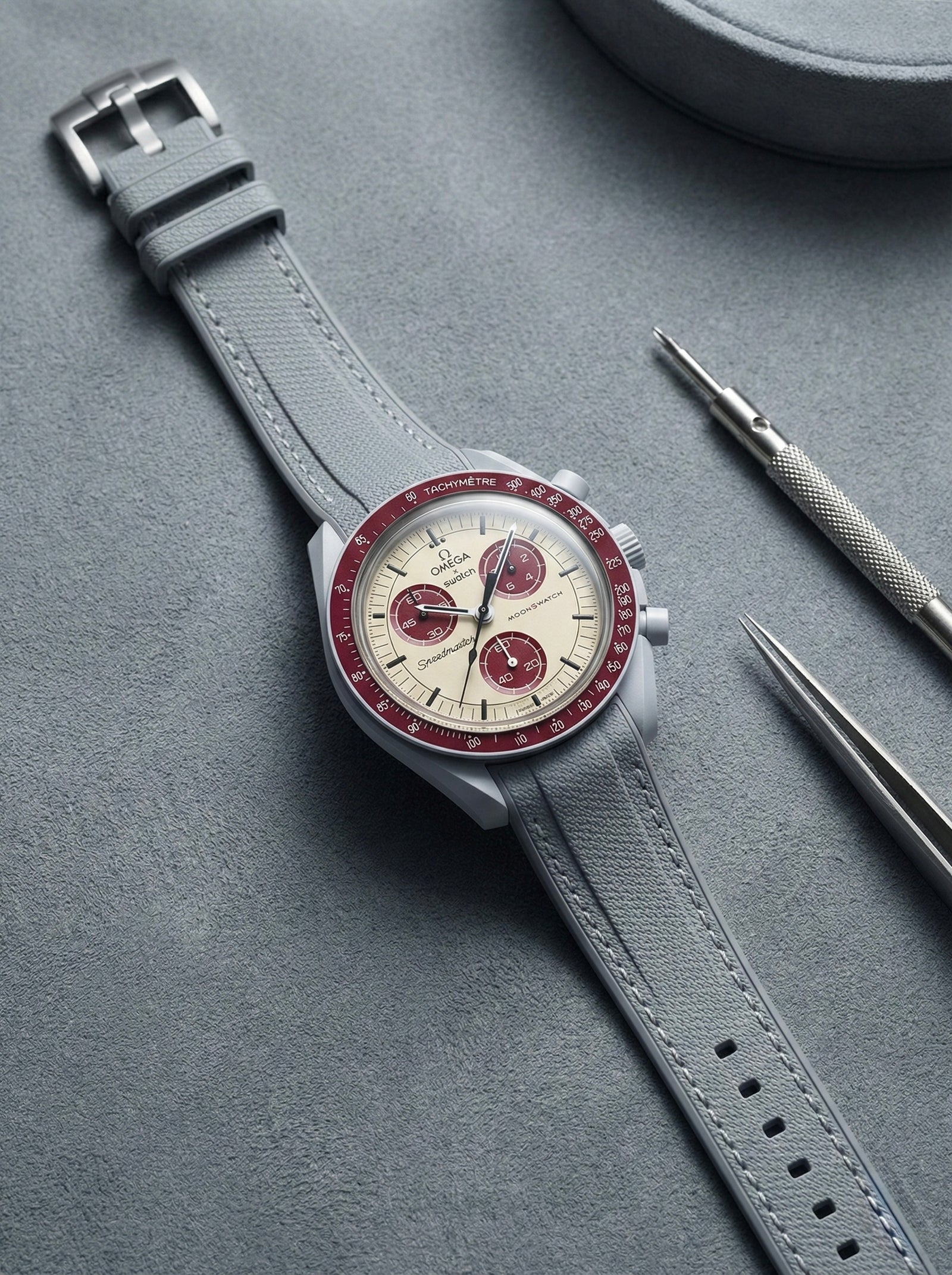 Light Gray Stitch Rubber Strap for Omega x Swatch Mission to Pluto