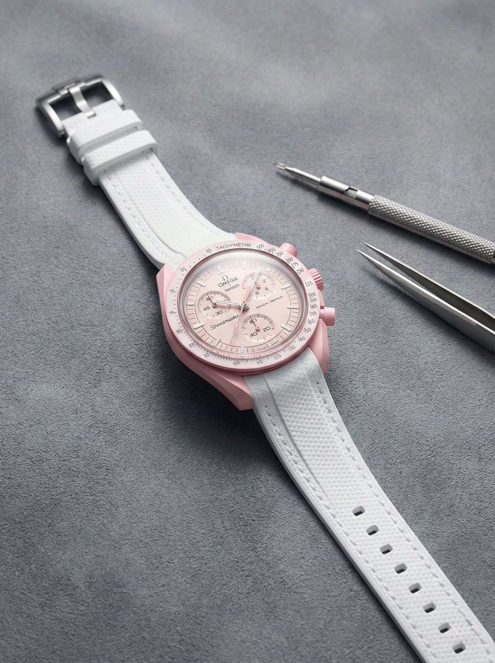 White Stitch Rubber Strap for Omega x Swatch Mission to Venus