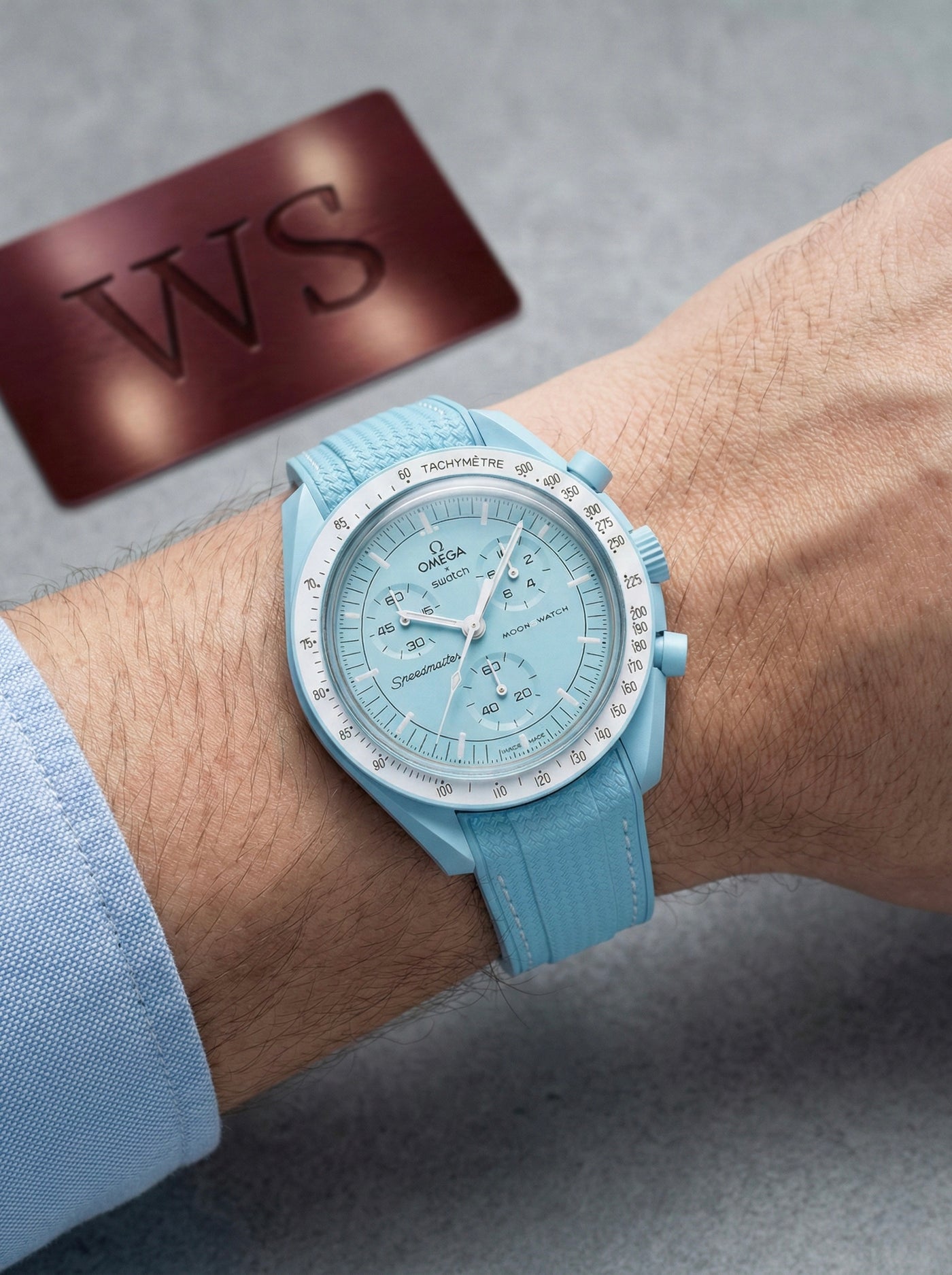 Light Blue Stitch Rubber Strap for Omega x Swatch Mission to Uranus