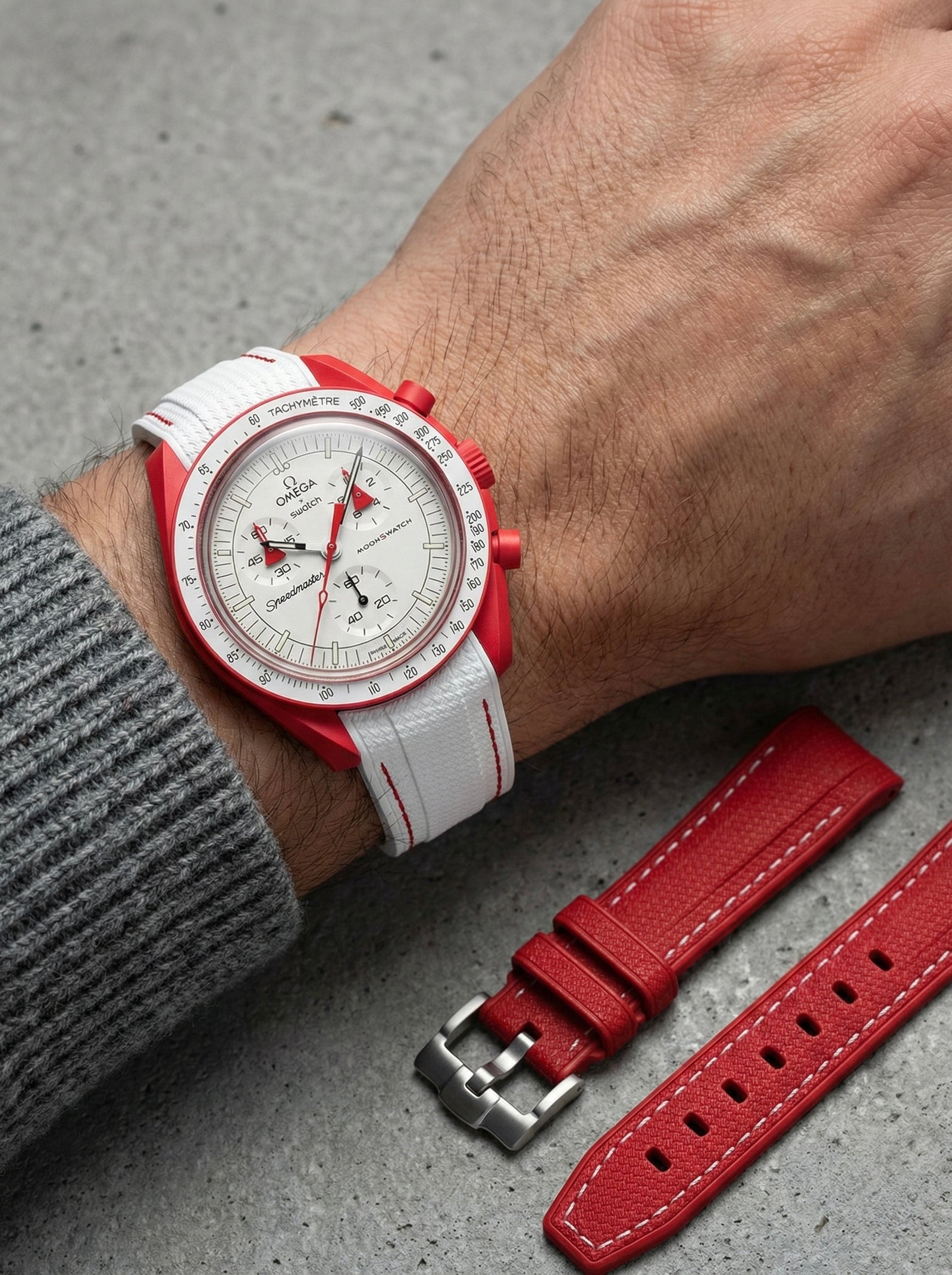 White Stitch Rubber Strap for Omega x Swatch Mission to Mars