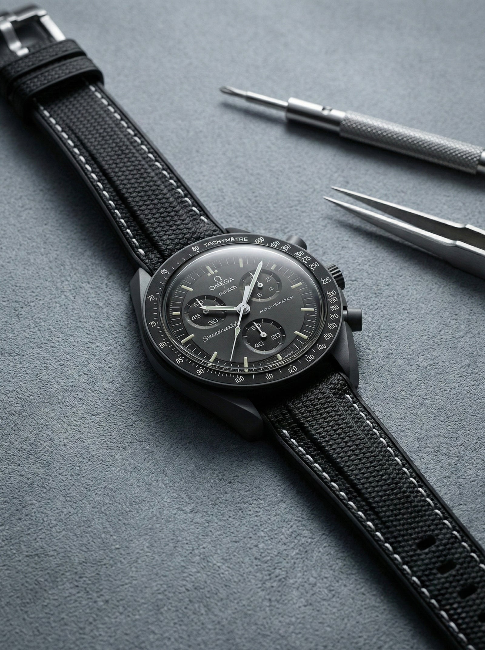 Black Stitch Rubber Strap for Omega x Swatch Mission to Mercury