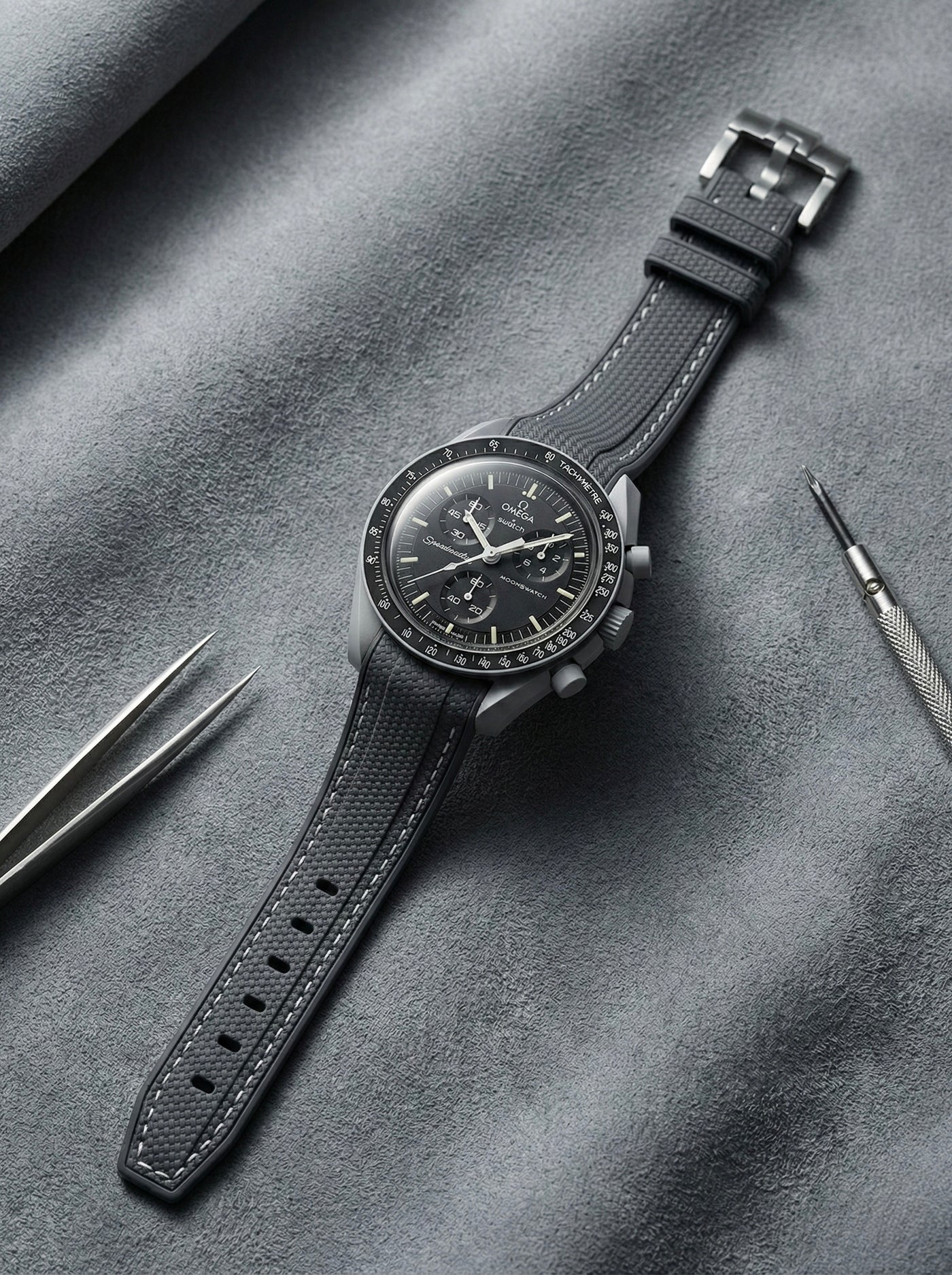 Dark Gray Stitch Rubber Strap for Omega x Swatch Mission to Moon