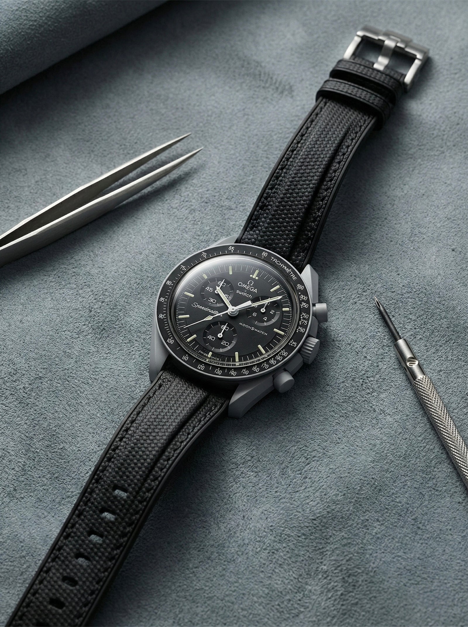 Black Stitch Rubber Strap for Omega x Swatch Mission to Moon