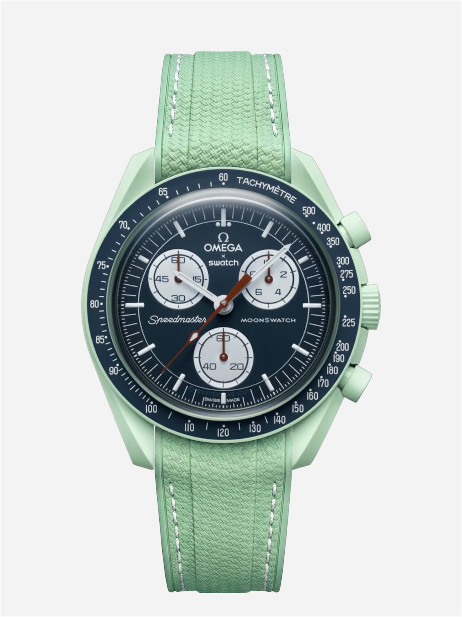 Mint Green Stitch Rubber Strap for Omega x Swatch Mission to Earth
