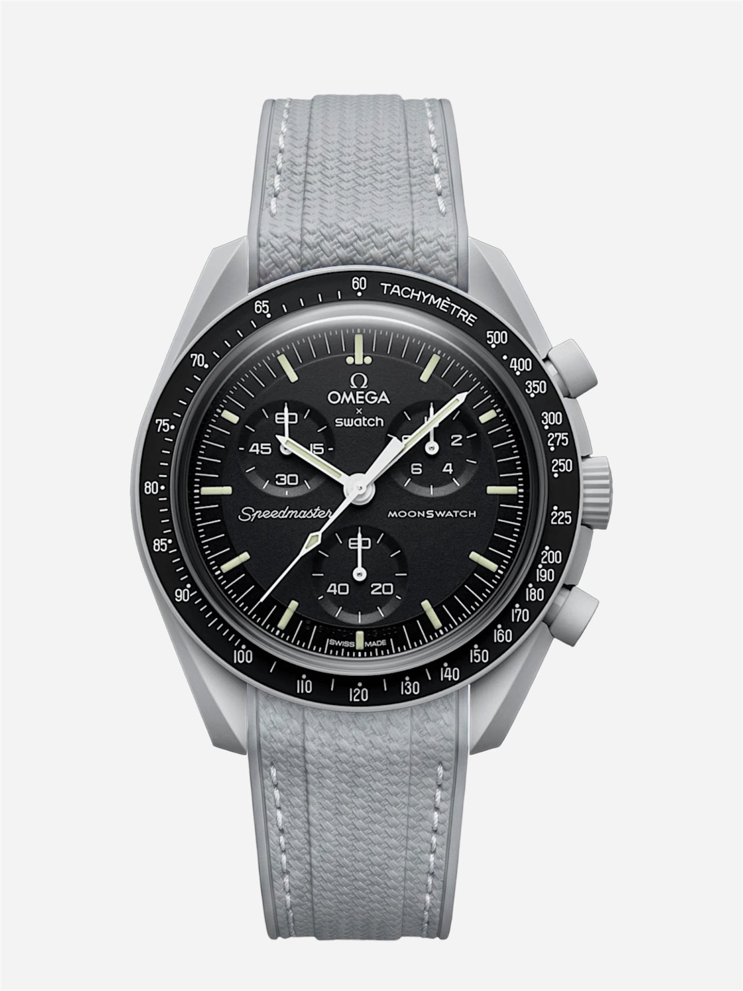 Light Gray Stitch Rubber Strap for Omega x Swatch Mission to Moon