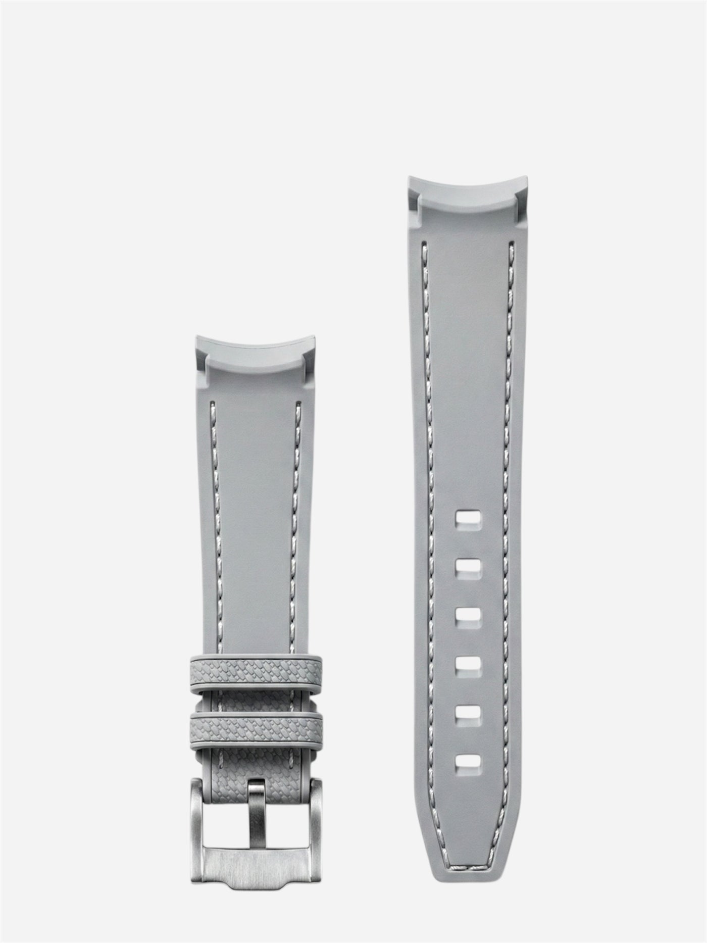Light Gray/White Stitch Rubber Strap 20mm, Curved End