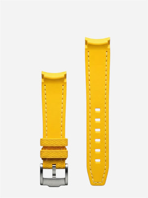 Yellow/White Stitch Rubber Strap 20mm, Curved End