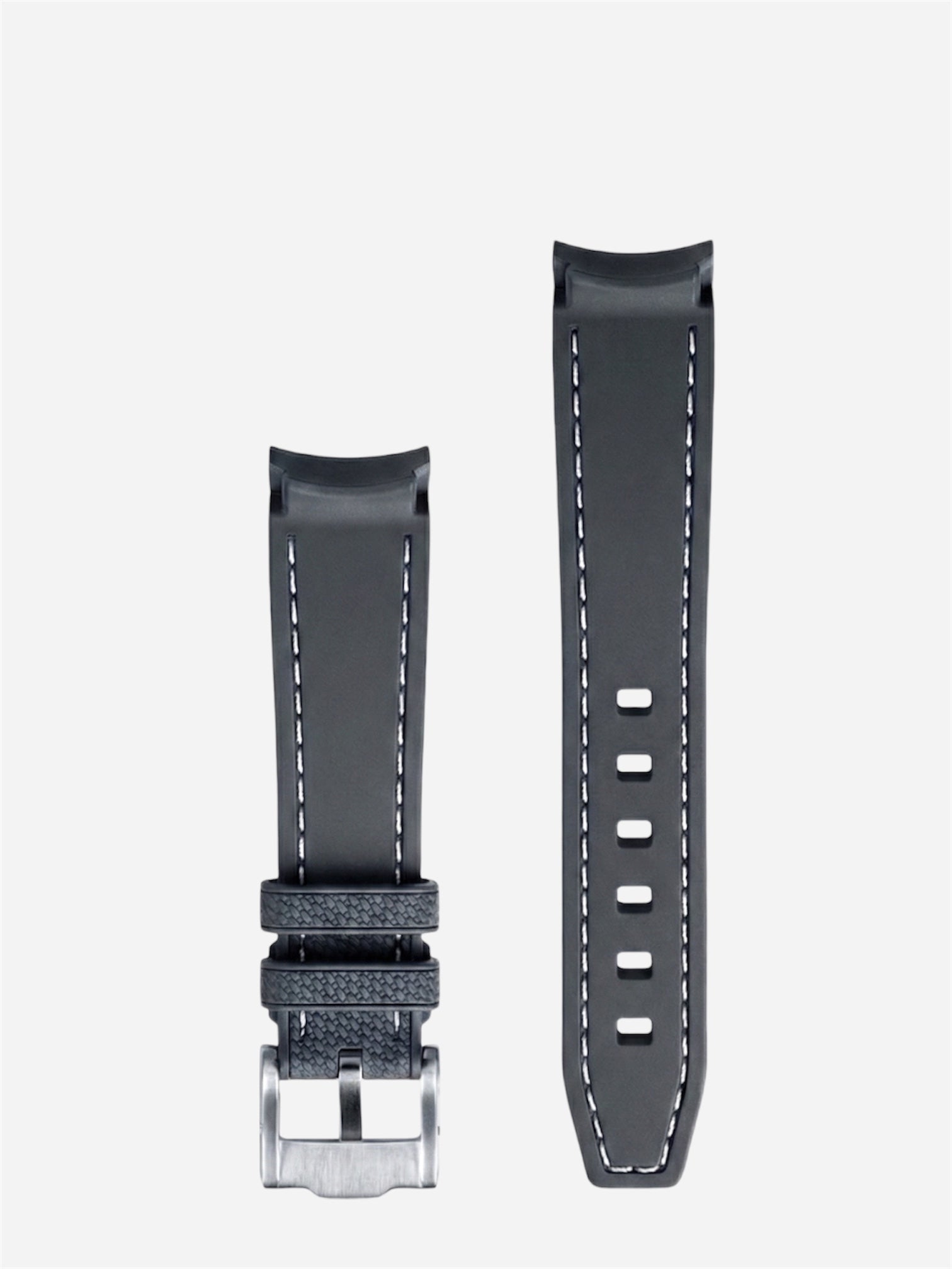 Dark Gray/White Stitch Rubber Strap 20mm, Curved End