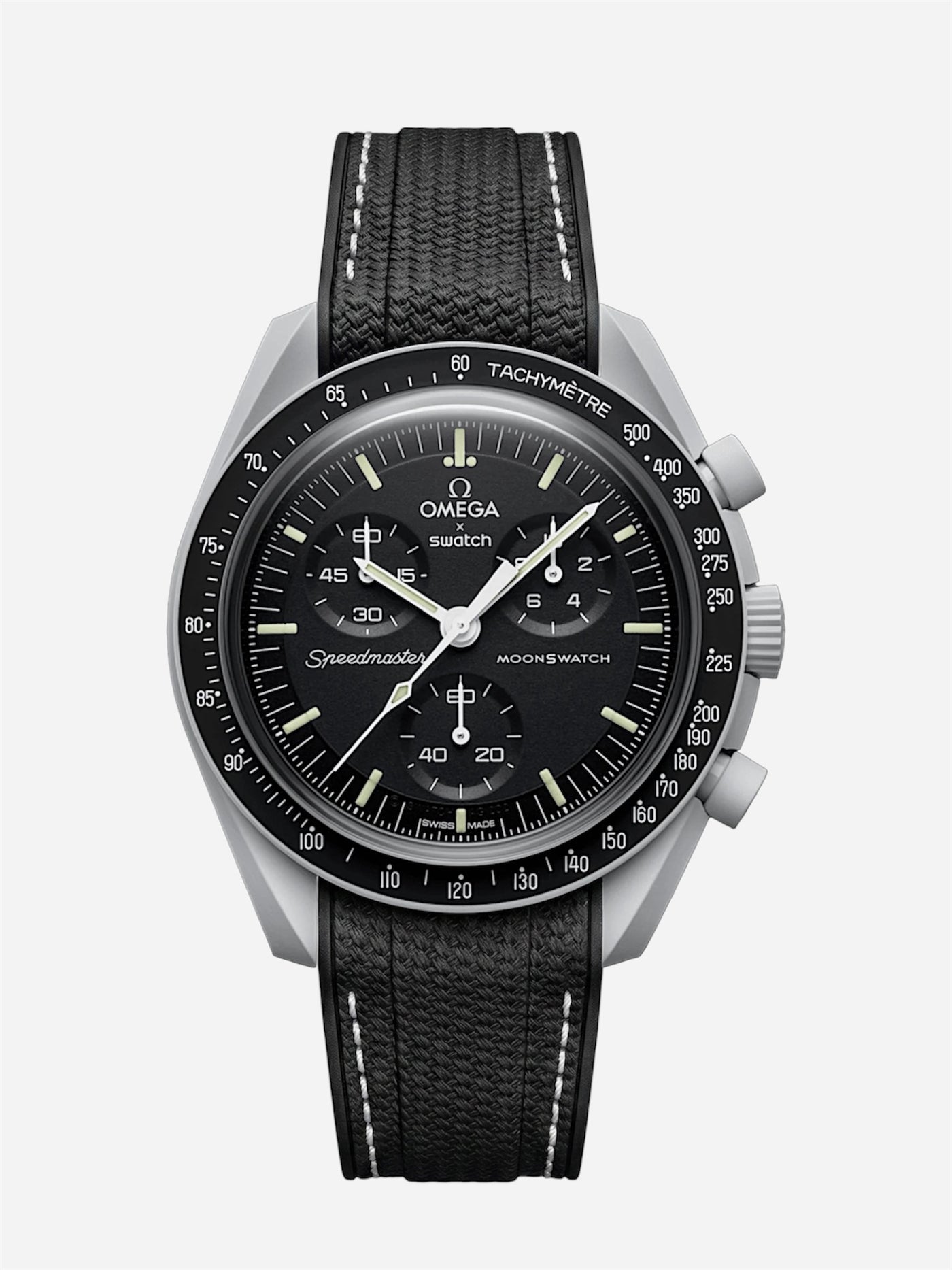 Black Stitch Rubber Strap for Omega x Swatch Mission to Moon