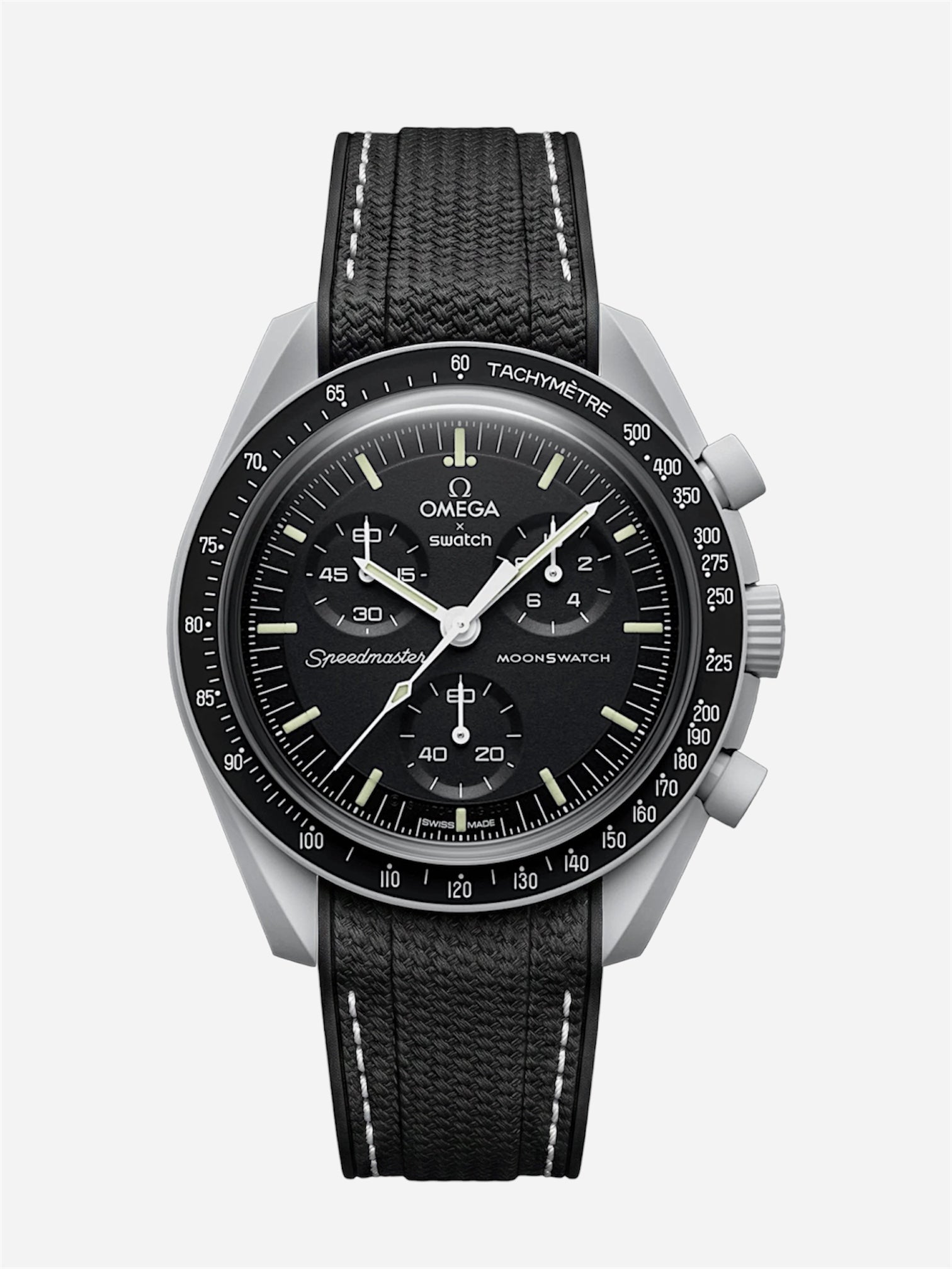 Black Stitch Rubber Strap for Omega x Swatch Mission to Moon
